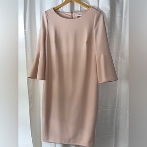 Calvin Klein Bell Sleeve Blush Pink Sheath Dress, Size 12